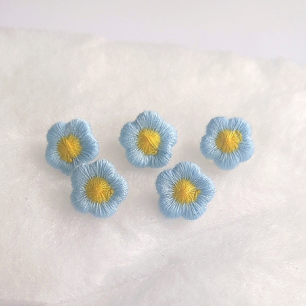 Cottagecore Blue and Yellow Embroidered Flower Push Pins Set Of 5